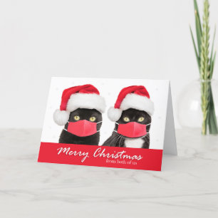 Merry Christmas From Both of Us Cats in Face Masks Holiday Card