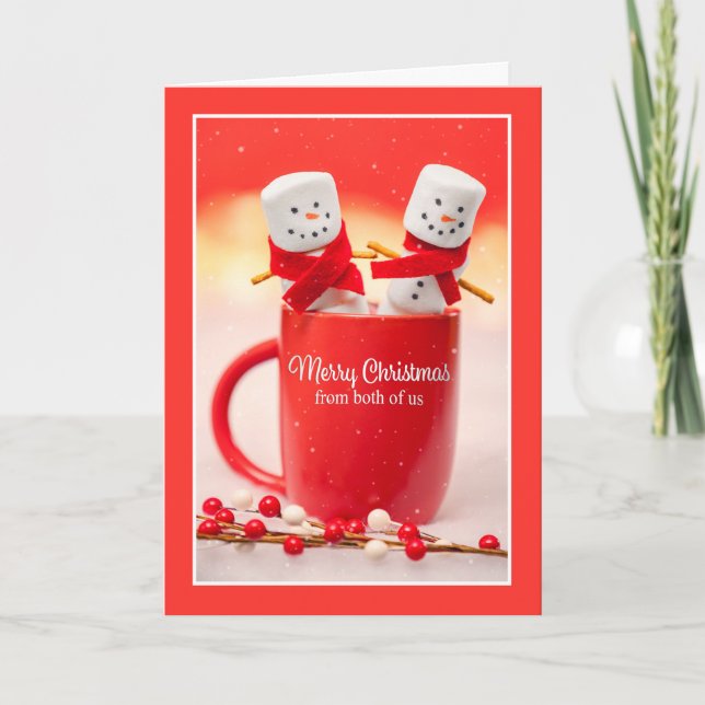 Merry Christmas From Both of Us Marshmallow Couple Holiday Card (Front)