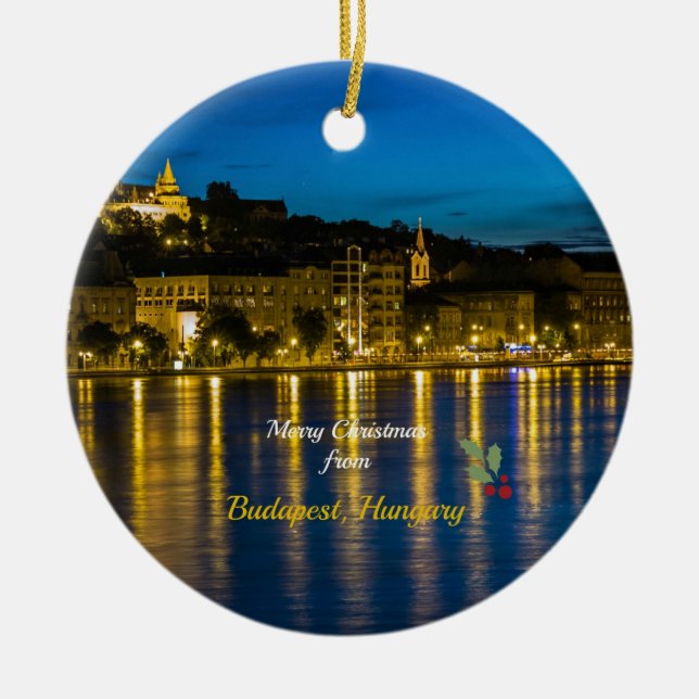 Merry Christmas from Budapest - Danube River Ceramic Ornament (Front)