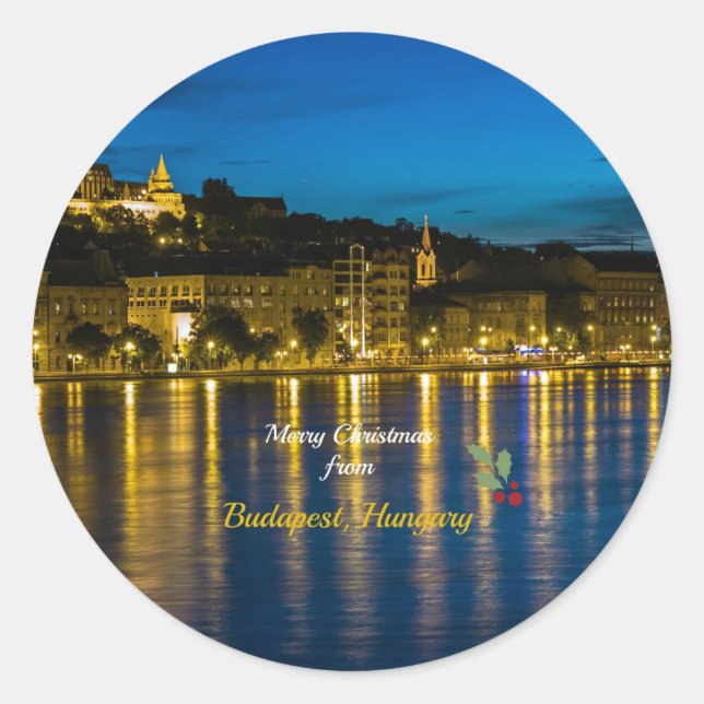 Merry Christmas from Budapest, Hungary Classic Round Sticker (Front)