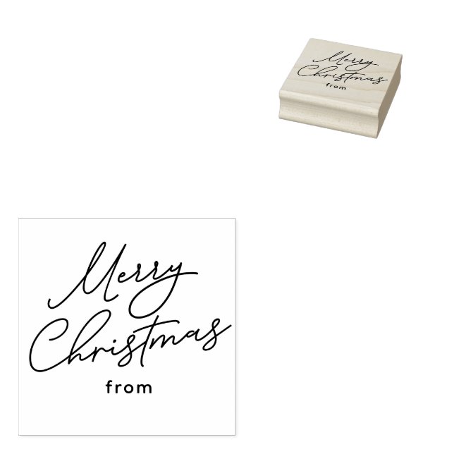 Merry Christmas from casual script holiday Rubber Stamp (Stamped)