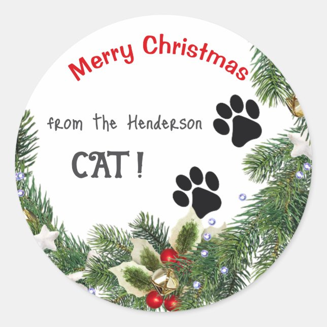 Merry Christmas from Cat Sticker Envelope Seal (Front)
