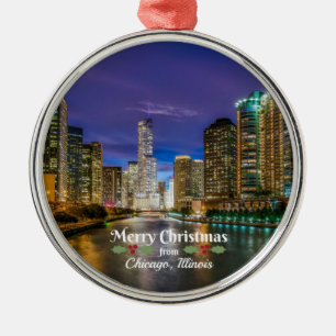 Merry Christmas from Chicago, IL Metal Ornament
