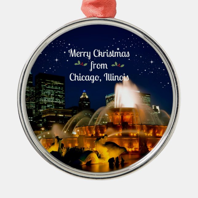 Merry Christmas from Chicago, Illinois Metal Ornament (Front)