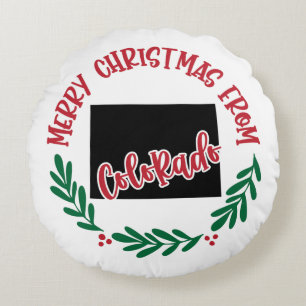 Merry Christmas From Colorado US Red Green White Round Pillow