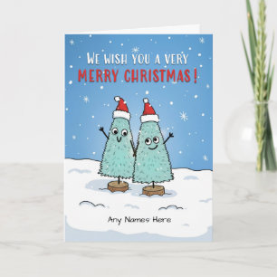 Merry Christmas From Couple Custom Names Trees Holiday Card