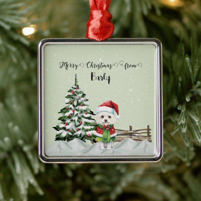 Merry Christmas from Dog's Name Metal Ornament (Tree)