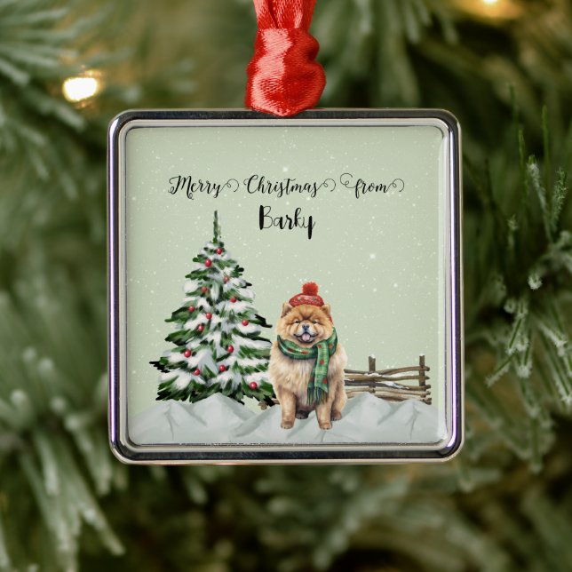 Merry Christmas from Dog's Name Metal Ornament (Tree)