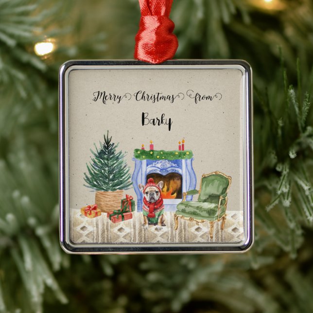 Merry Christmas from Dog's Name Metal Ornament (Tree)