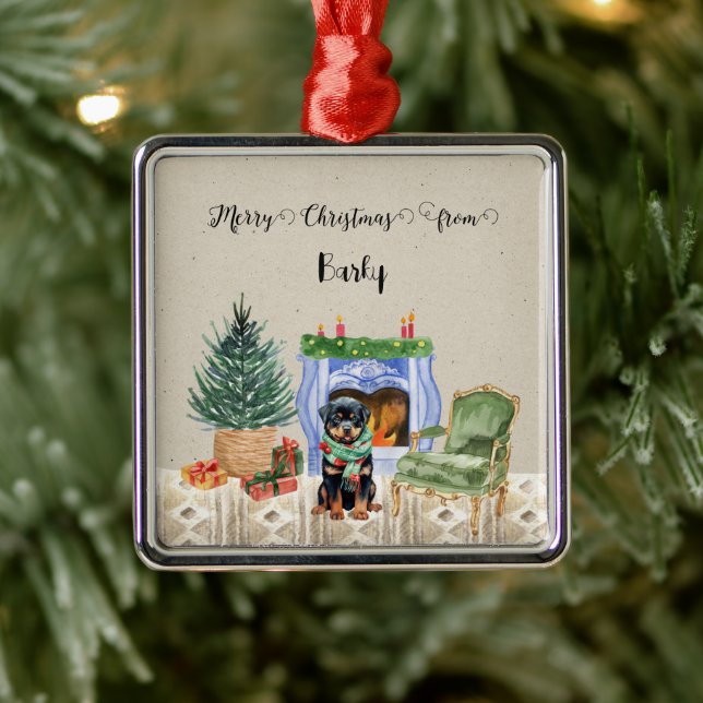 Merry Christmas from Dog's Name Metal Ornament (Tree)