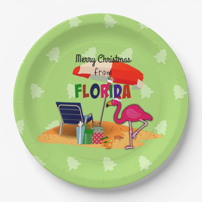 Merry Christmas from Florida, colourful Paper Plate (Front)