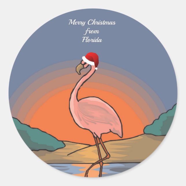 Merry Christmas from Florida, Flamingo, Classic Round Sticker (Front)