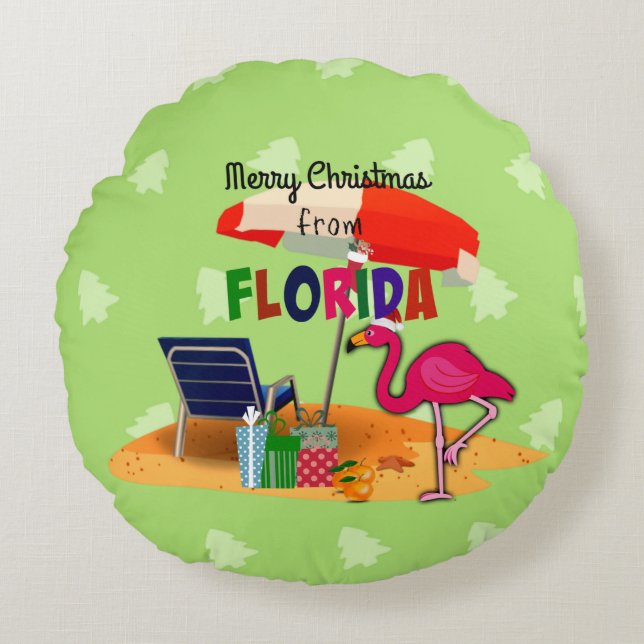 Merry Christmas from Florida Round Pillow (Front)