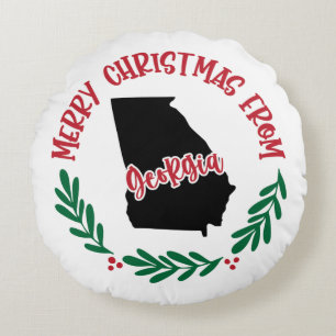Merry Christmas From Georgia US Red Green White Round Pillow
