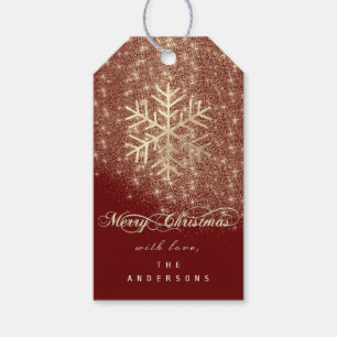 Merry Christmas From Gift Burgundy Gold Snowflake Tags