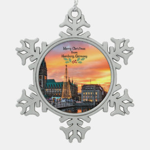 Merry Christmas from Hamburg, Germany Snowflake Pewter Christmas Ornament