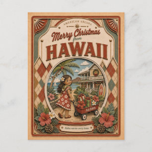 Merry Christmas from Hawaii Vintage Snow Globe Holiday Postcard
