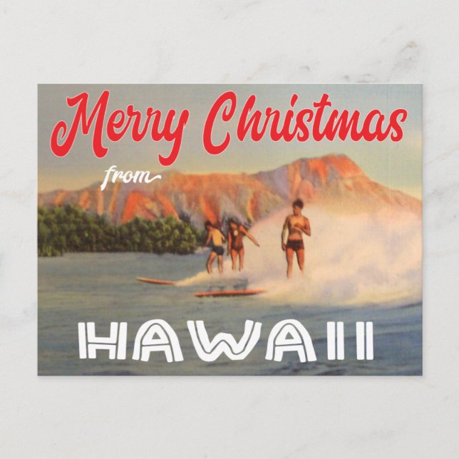 Merry Christmas from Hawaii vintage surfing Postcard (Front)