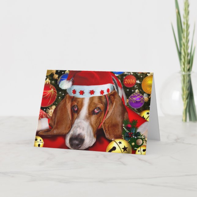 Merry Christmas from Holmes the Basset Hound Holiday Card (Front)