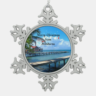 Merry Christmas from Honduras Snowflake Pewter Christmas Ornament