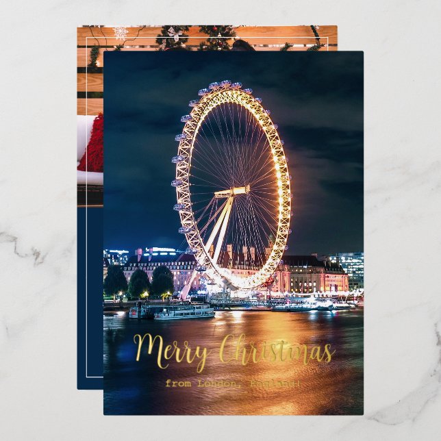 Merry Christmas from London Family Photo Foil Holiday Card (Front/Back)