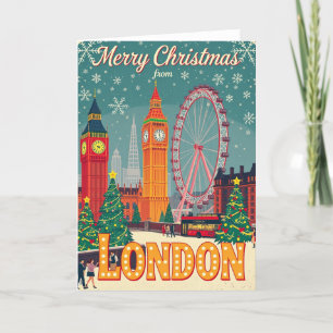 Merry Christmas from London Vintage Retro Holiday Card