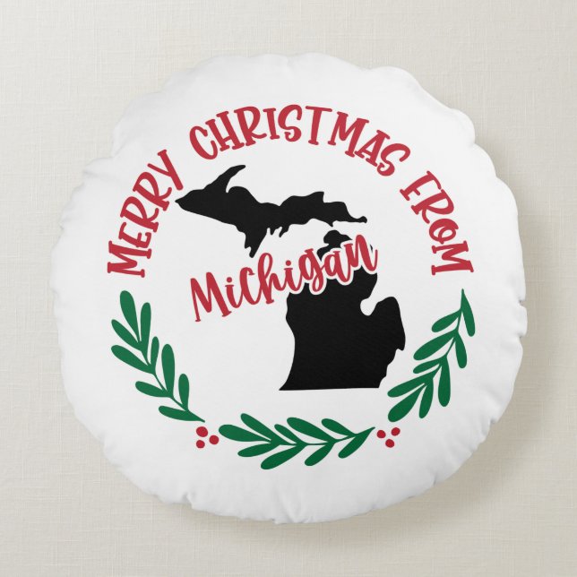 Merry Christmas From Michigan US Red Green Round Pillow (Front)