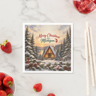 Merry Christmas from Michigan Winter Cabin Napkin
