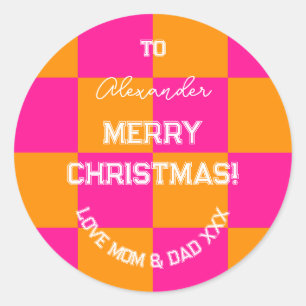 Merry Christmas From Mom and Dad Bright Gift Tag