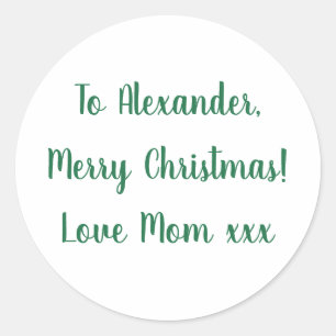 Merry Christmas from Mom green minimal Classic Round Sticker
