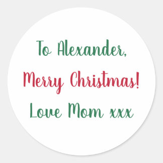 Merry Christmas from Mom Red and Green Classic Round Sticker