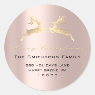 Merry Christmas From Name Rose Gold RSVP Reindeer Classic Round Sticker