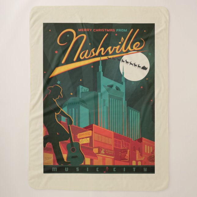 Merry Christmas from Nashville Sherpa Blanket (Front)