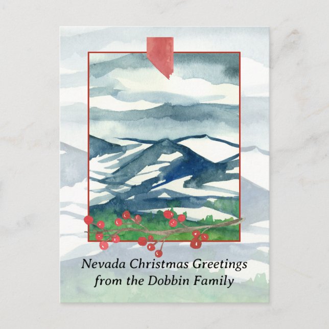 Merry Christmas from Nevada Desert Mountain Snow  Holiday Postcard (Front)