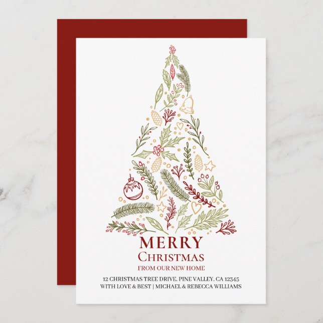 Merry Christmas from New Home Pine and Holly Tree Announcement (Front/Back)