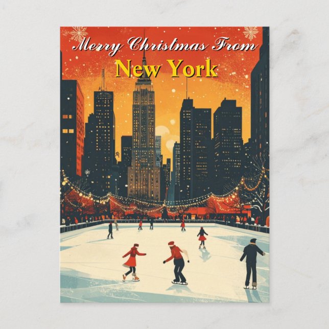 Merry Christmas from New York Retro Ice Skating Postcard (Front)