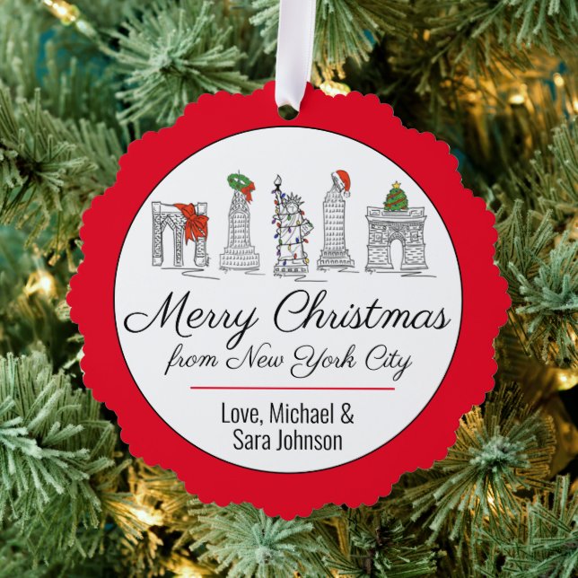 Merry Christmas from NYC New York City Landmarks Ornament Card (Insitu (Tree))
