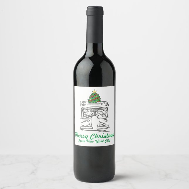 Merry Christmas From NYC Washington Square Tree Wine Label (Front)