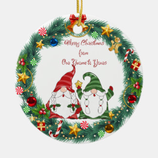 Merry Christmas from Our Gnome to Yours on a  Ceramic Ornament