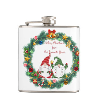 Merry Christmas from Our Gnome to Yours on a  Hip Flask