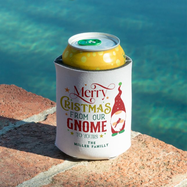 Merry Christmas from our gnome to yours Retro Text Can Cooler (In Situ Pool)