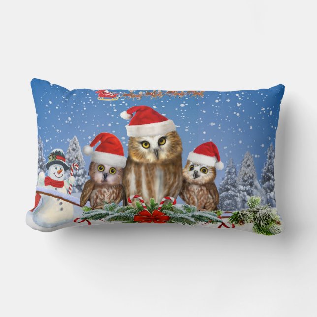 MERRY CHRISTMAS FROM OWL OF US! LUMBAR PILLOW (Front)