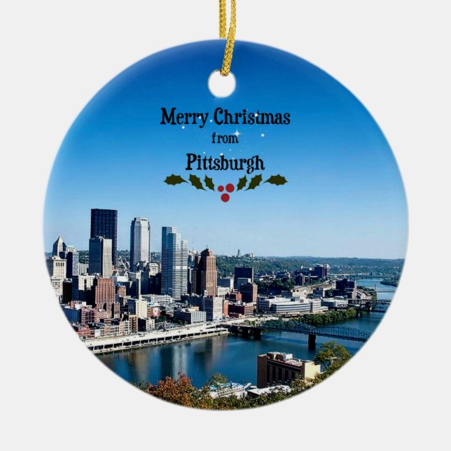 Merry Christmas from Pittsburgh, Pennsylvania Ceramic Ornament (Front)
