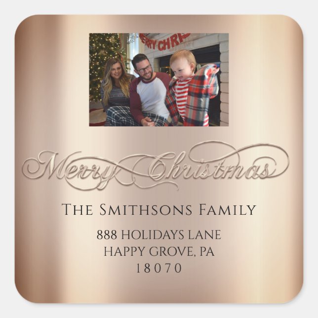 Merry Christmas From RSVP Blush Rose Photo Square Sticker (Front)