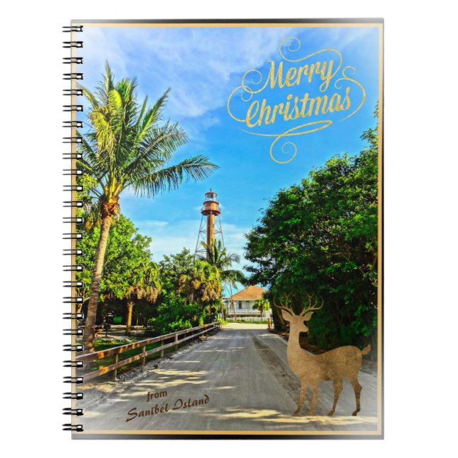 Merry Christmas from Sanibel Island FL Lighthouse  Notebook (Front)