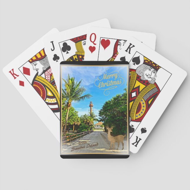 Merry Christmas from Sanibel Island FL Lighthouse  Playing Cards (Back)