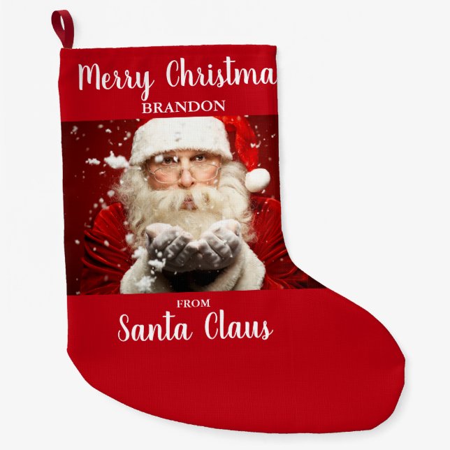 Merry Christmas From Santa Claus ADD NAME Large Christmas Stocking (Front)