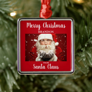 Merry Christmas From Santa Claus ADD NAME Metal Ornament