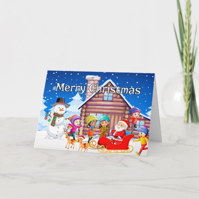 Merry Christmas From Santa & Friends Holiday Card (Front)