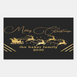 Merry Christmas From Santa Reindeer Sleight Black Sticker